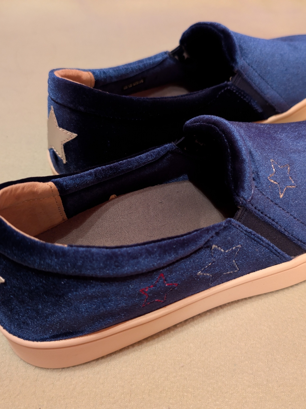 REVITALIGN Navy Velvet Slip-On Loafers with Star Accents